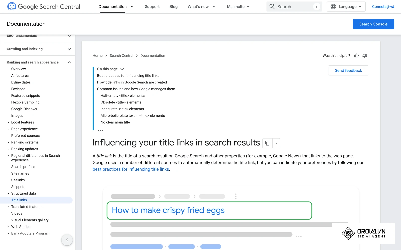 Documentația Google despre legăturile din titlu (title links): cum alege Google titlul afișat în rezultate.