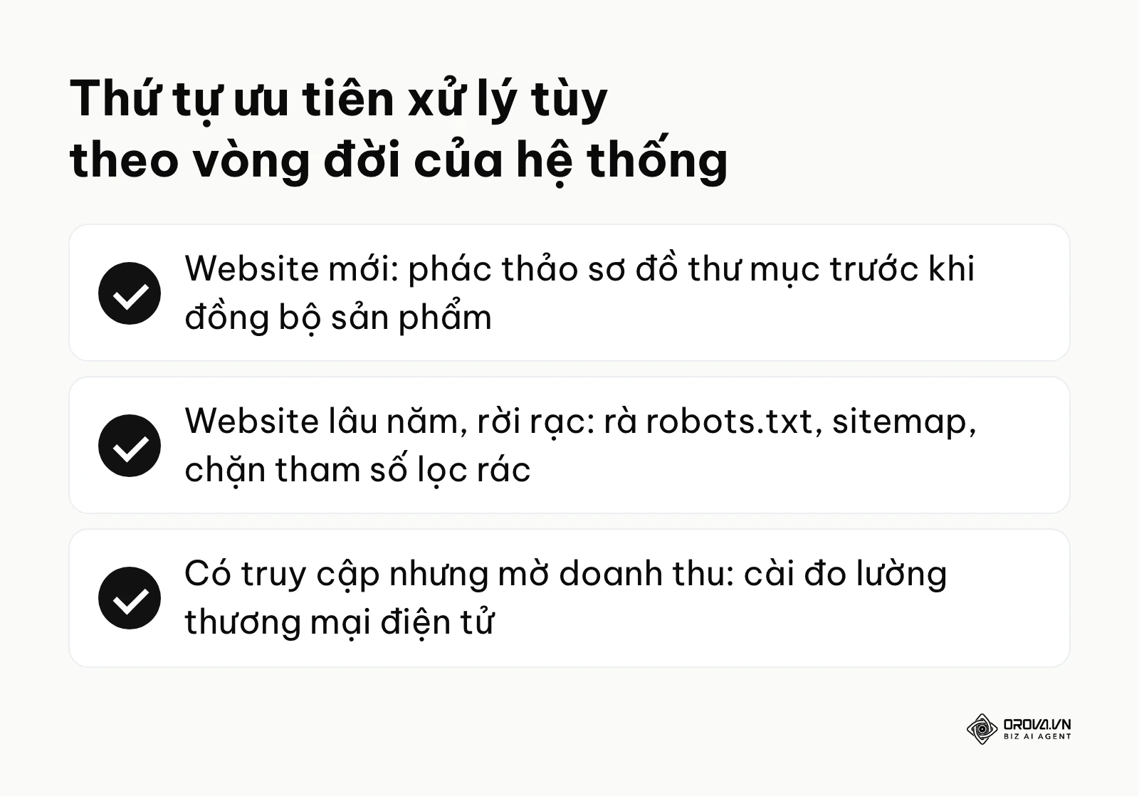Bảng tóm tắt các hành động xử lý cấp thiết cần được thực hiện dựa trên từng tình trạng trưởng thành của hệ thống web
