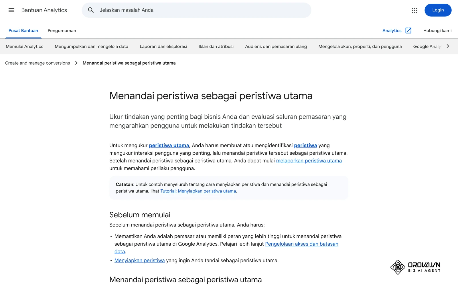 Halaman Bantuan Analytics resmi berbahasa Indonesia tentang menandai peristiwa sebagai peristiwa utama, cara mengukur tindakan dari CTA di GA4.