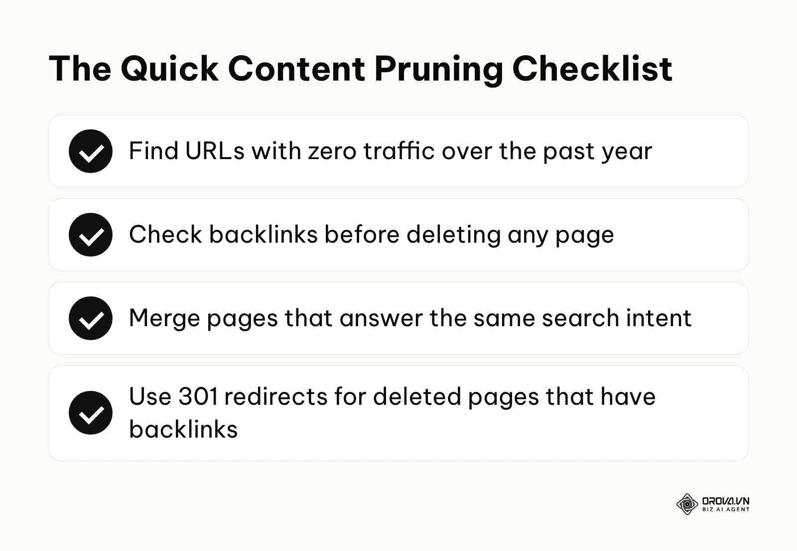 Checklist of essential steps to safely prune outdated website content.
