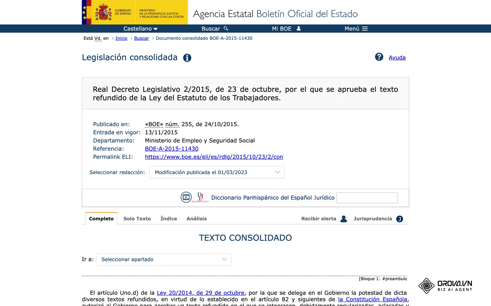 Artículo 34 del Estatuto de los Trabajadores en el BOE: el apartado 9 regula el registro diario de jornada.