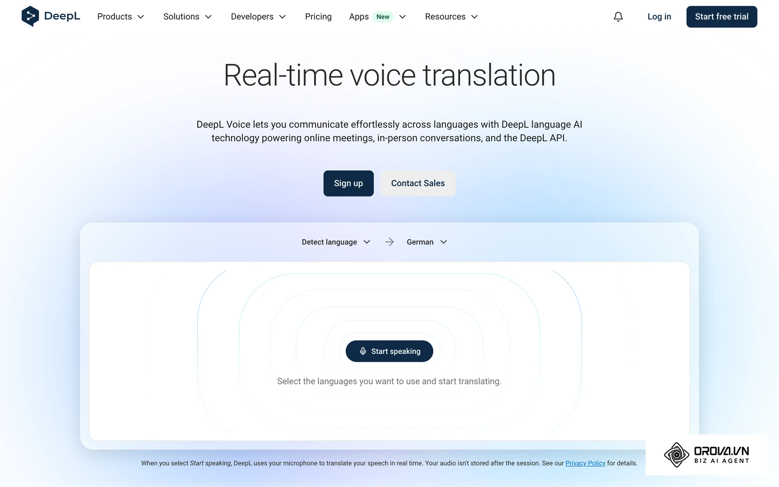 Oficjalna strona DeepL Voice: tłumaczenie mowy na żywo w rozmowach twarzą w twarz i na spotkaniach online.