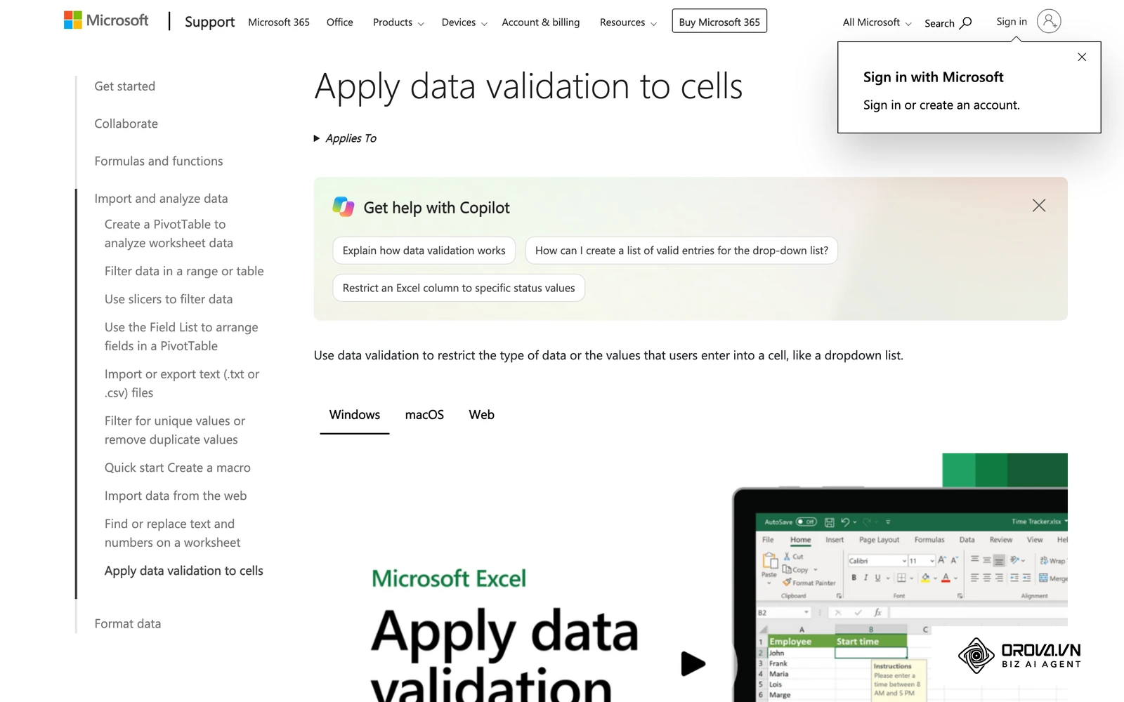 Trang hướng dẫn ràng buộc dữ liệu (data validation) trong Excel, cách chặn nhập sai ngay tại ô.