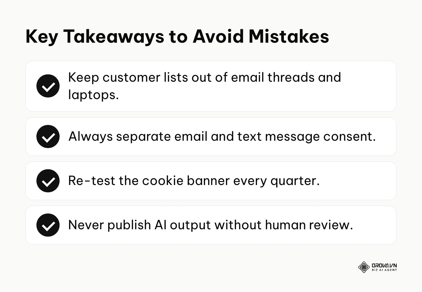 Summary checklist of key takeaways to avoid common compliance mistakes.