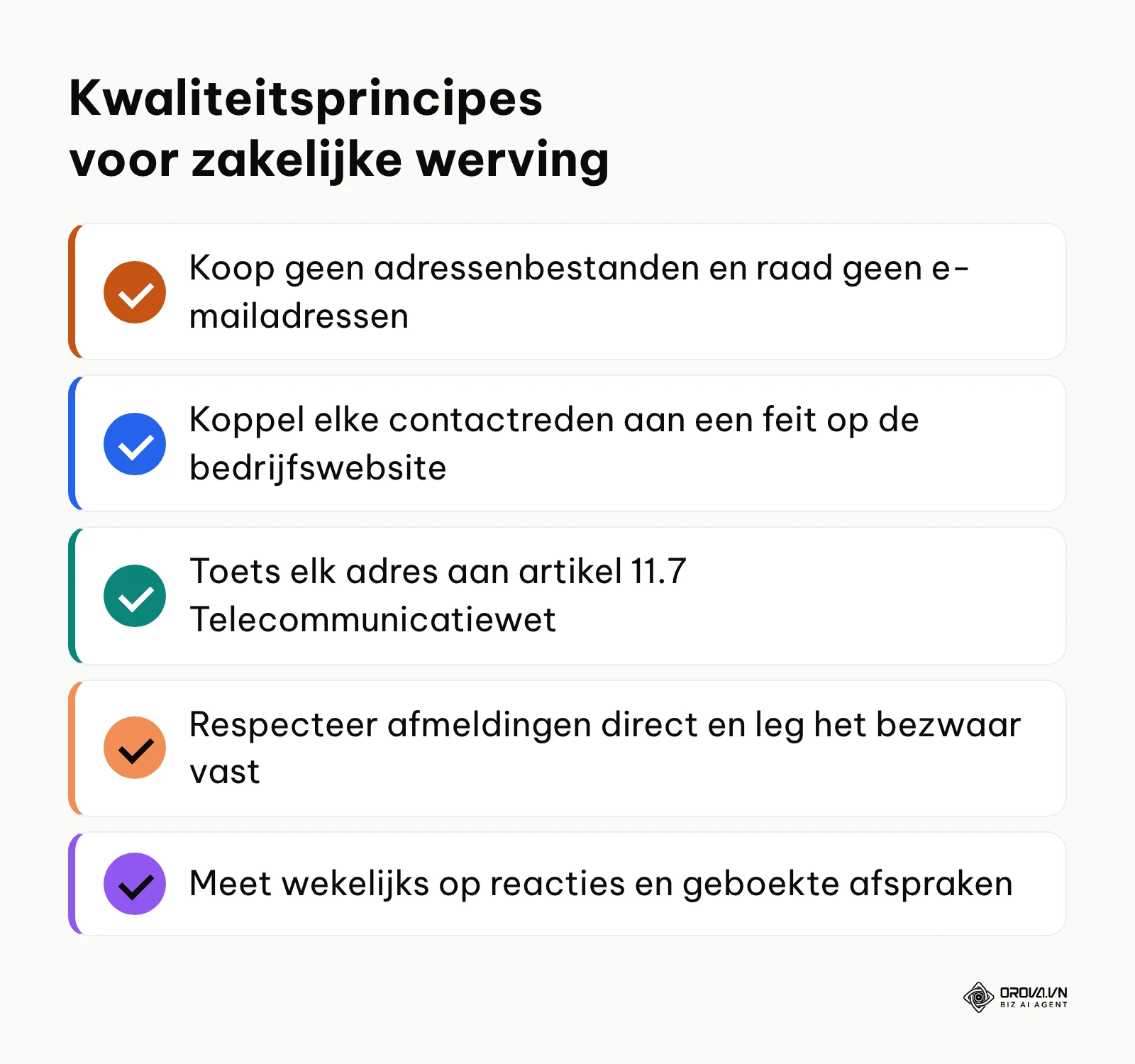Checklist met 5 essentiële kwaliteitsregels voor duurzame B2B-klantenwerving.