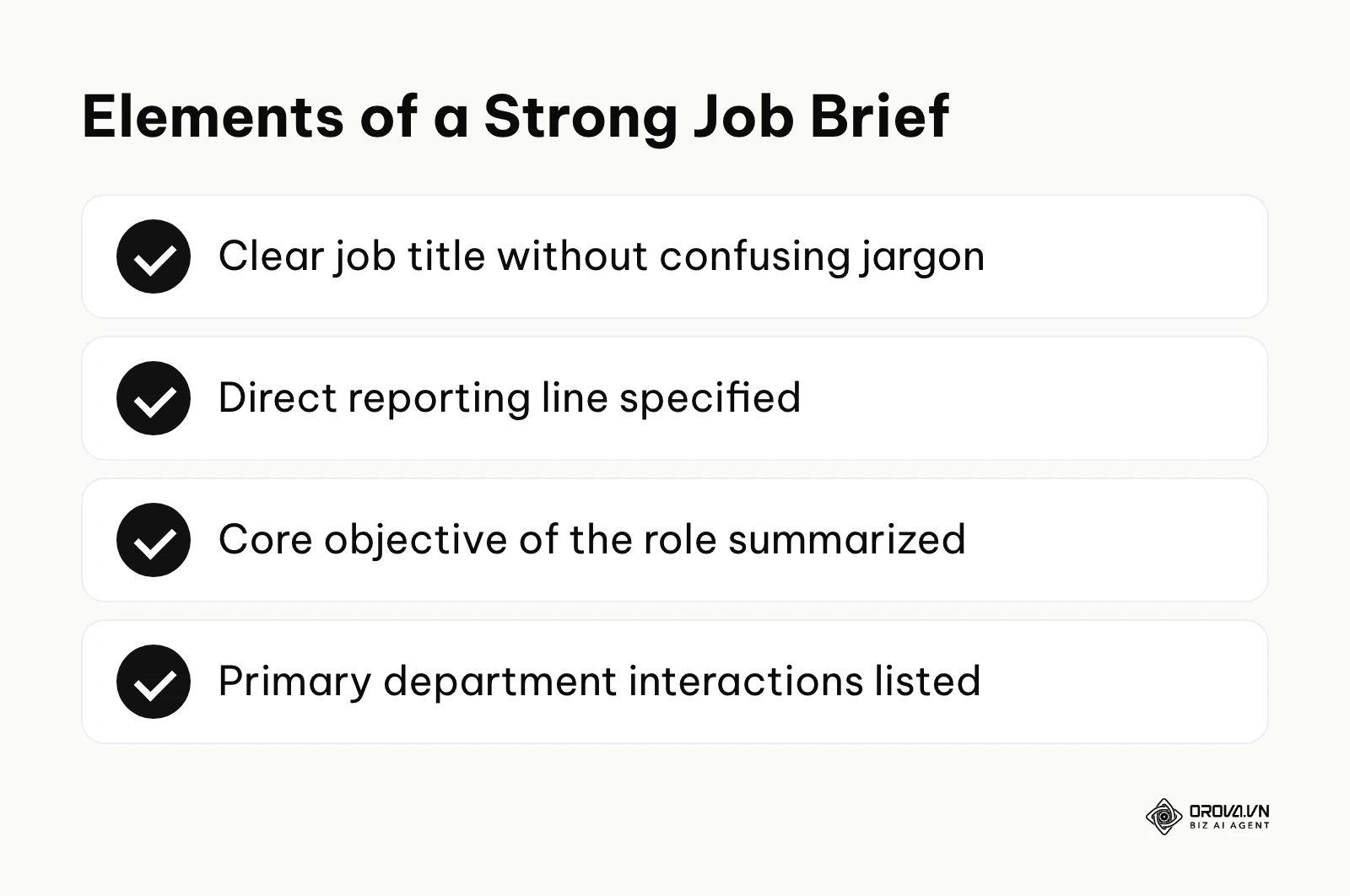 Checklist of elements to include in a job brief.