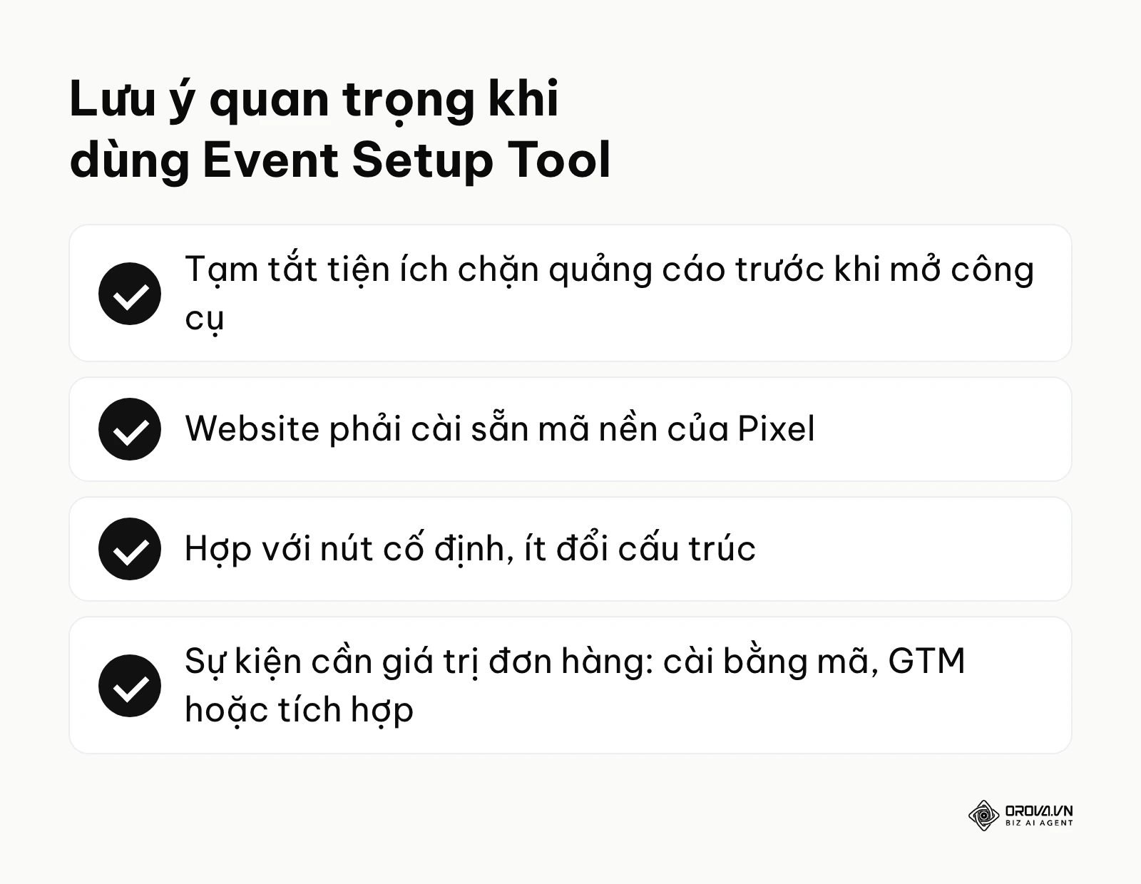 Bảng tóm tắt các lưu ý cần thiết để sử dụng Event Setup Tool hiệu quả