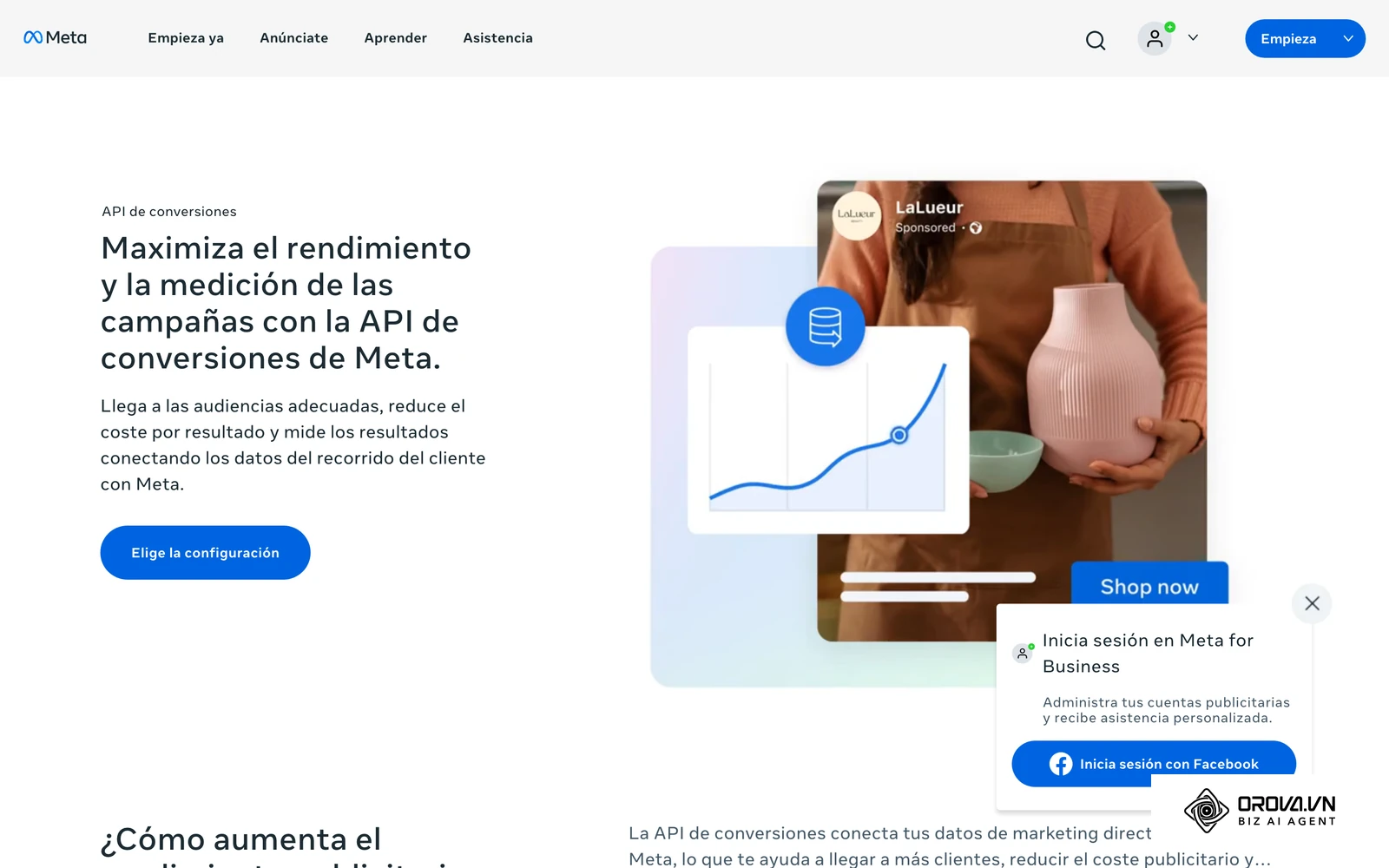 Página oficial de la API de conversiones en Meta for Business