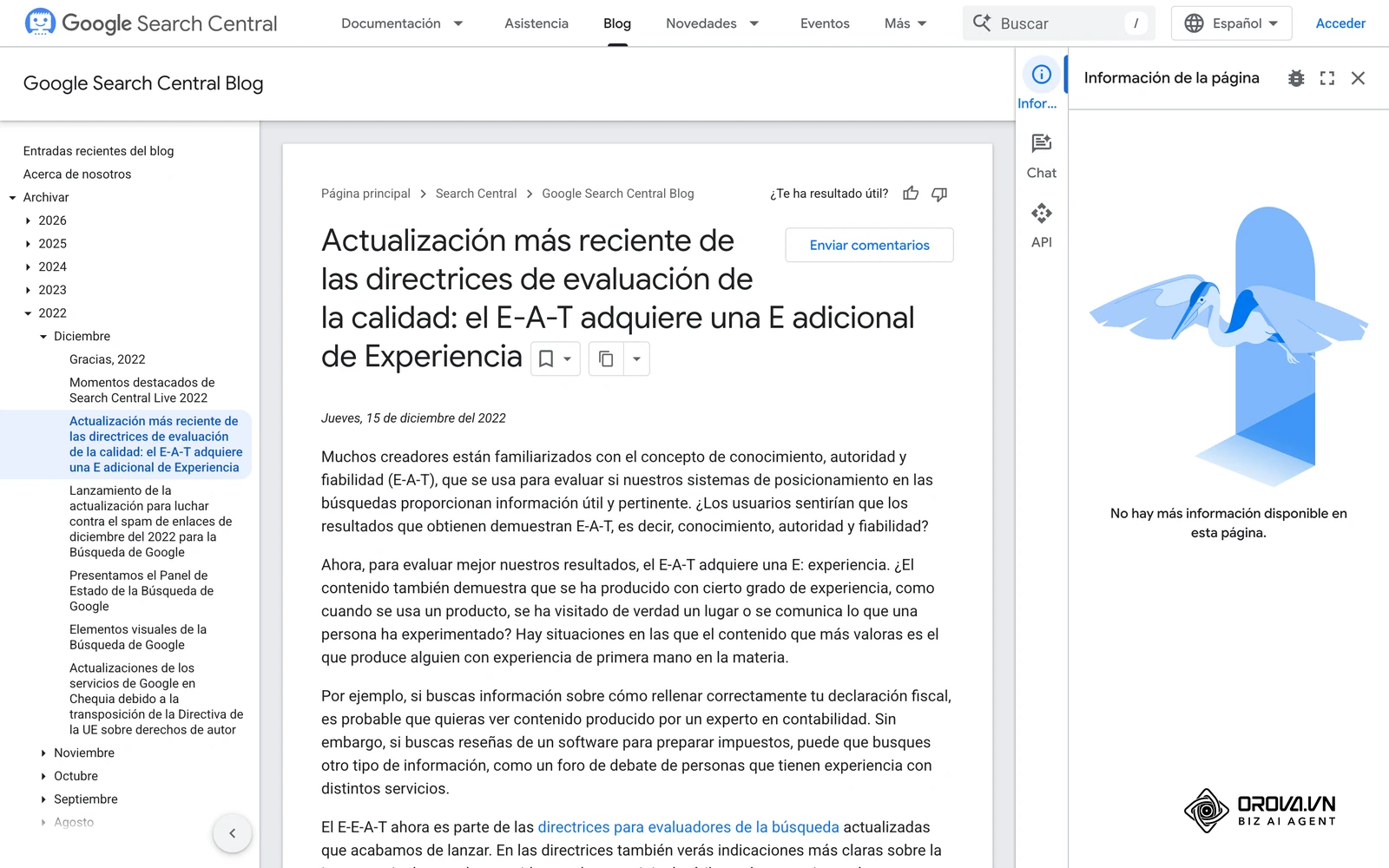 Artículo oficial de Google Search Central que añade la «experiencia» al marco E-A-T.