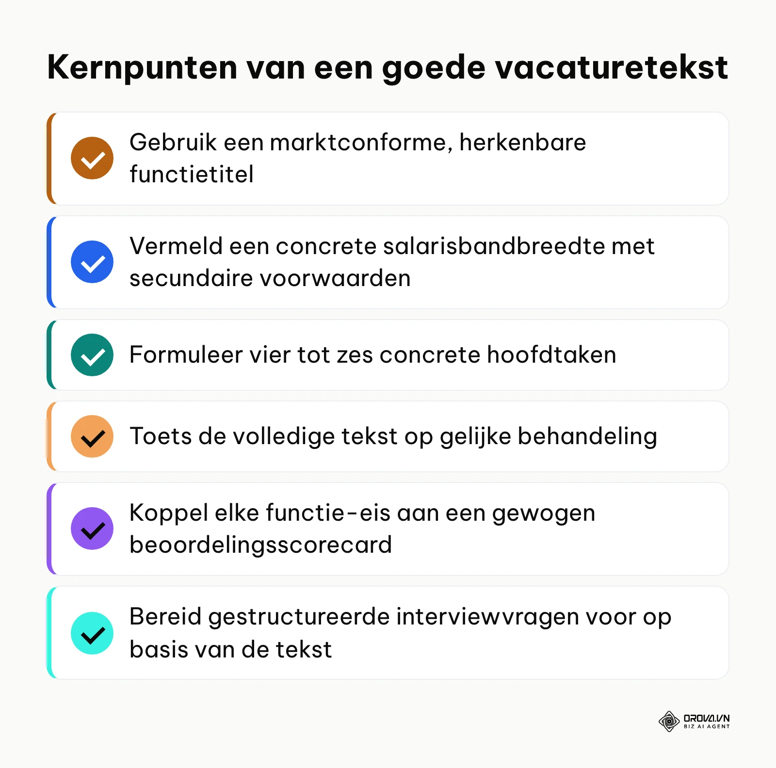Opsomming van de belangrijkste succesfactoren voor een wervende vacaturetekst.