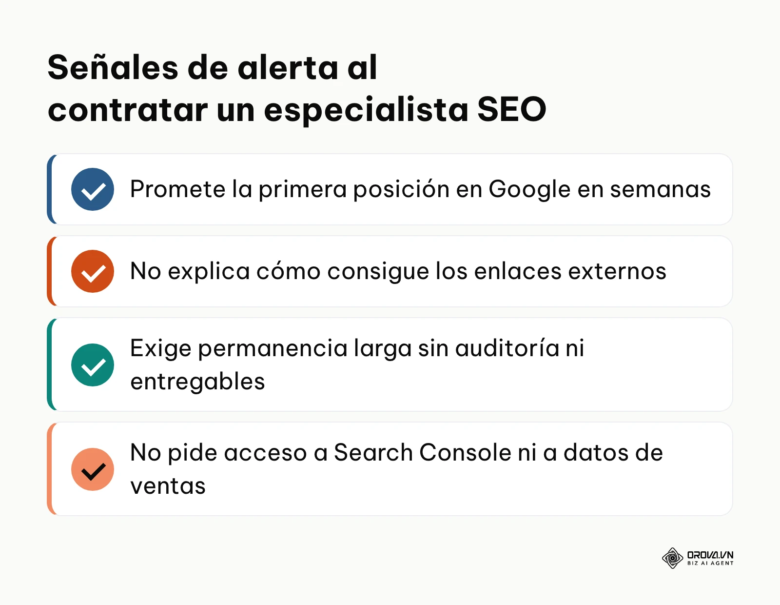 Lista de cuatro señales de alerta al contratar un especialista en SEO