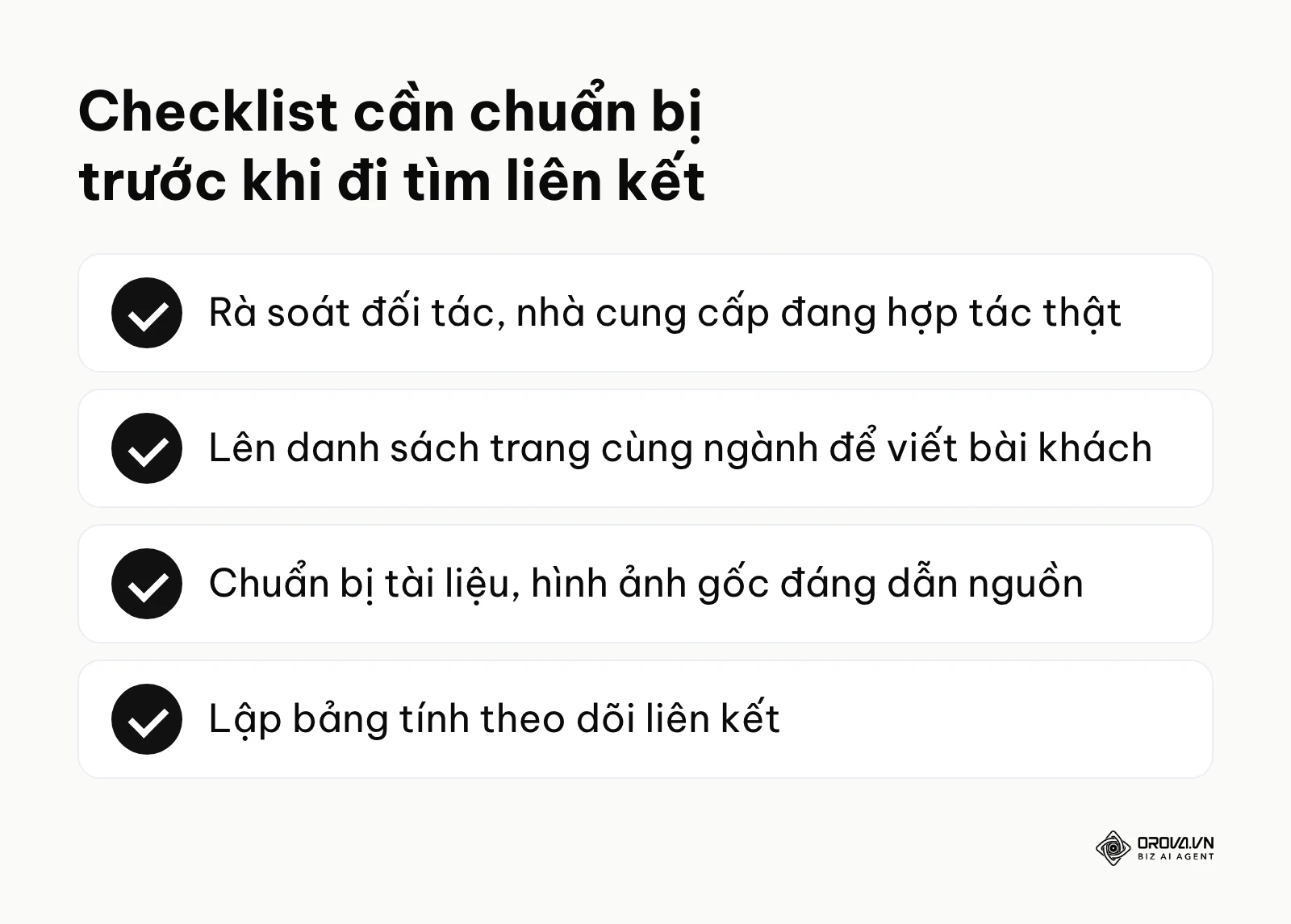 Danh sách tóm tắt các điều kiện cần có trước khi bắt đầu chiến dịch tìm kiếm liên kết