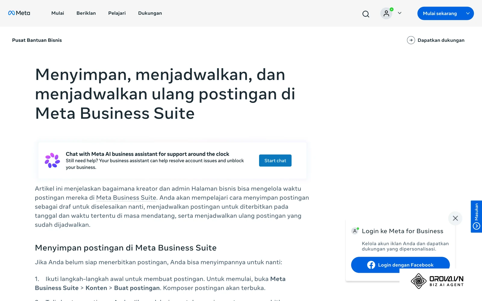 Pusat Bantuan Meta (bahasa Indonesia): menyimpan, menjadwalkan, dan menjadwalkan ulang postingan di Meta Business Suite.