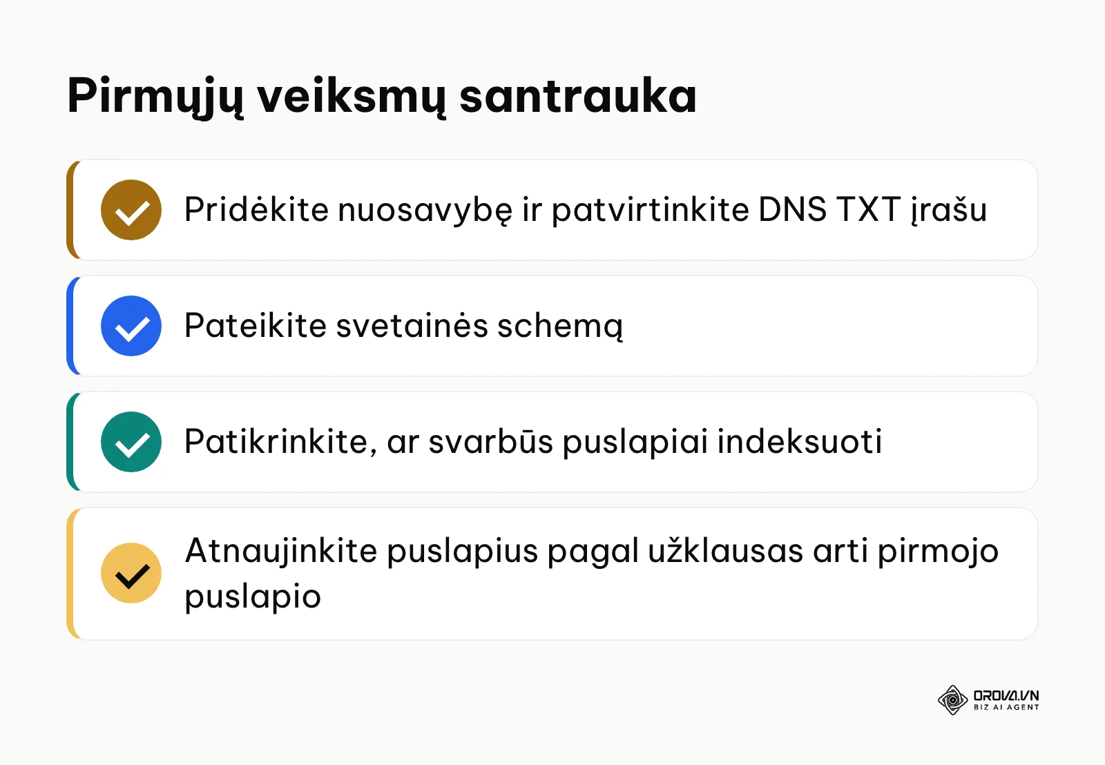 Kontrolinis veiksmų sąrašas pradedant dirbti su Google Search Console