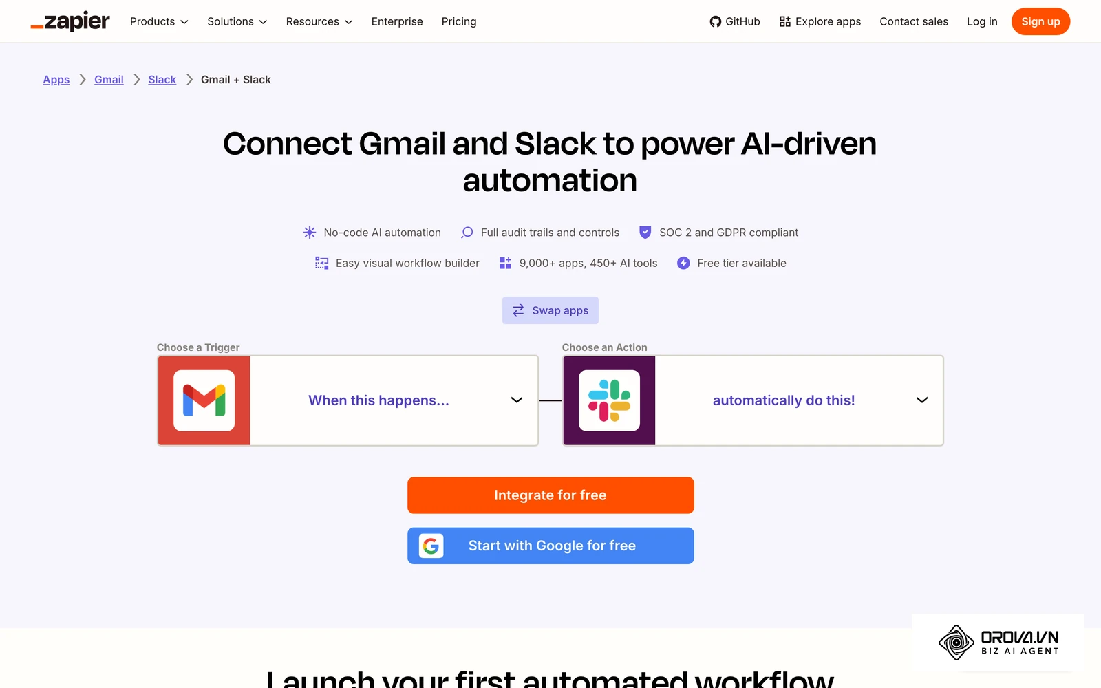 ទំព័រការតភ្ជាប់ Gmail និង Slack របស់ Zapier ជាទំព័រមួយក្នុងចំណោមទំព័ររាប់ពាន់ដែលបង្កើតចេញពី Template តែមួយ និងមូលដ្ឋានទិន្នន័យកម្មវិធី ជាឧទាហរណ៍ពិតនៃ Programmatic SEO