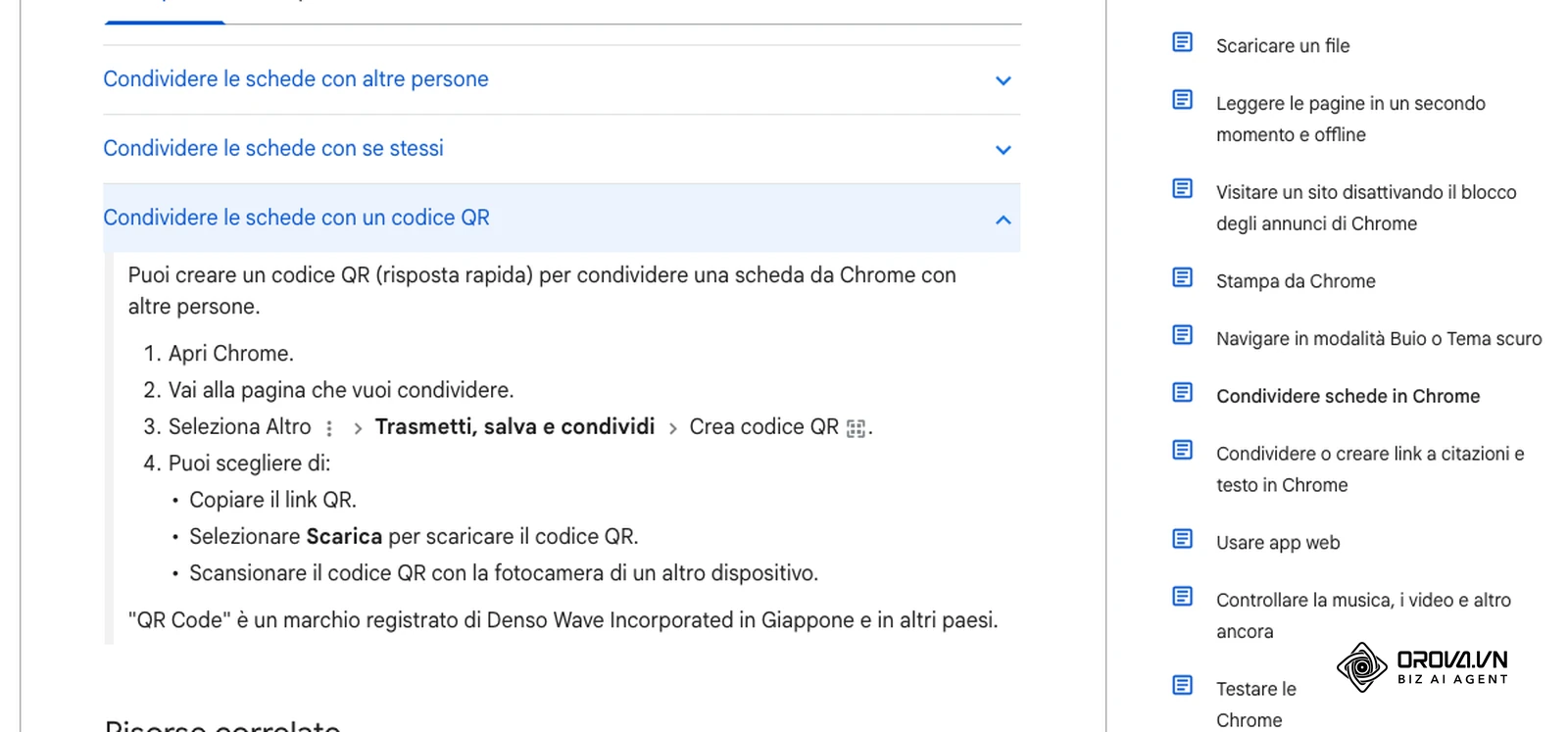 Guida ufficiale di Google Chrome in italiano: i passi Altro › Trasmetti, salva e condividi › Crea codice QR e il pulsante Scarica.
