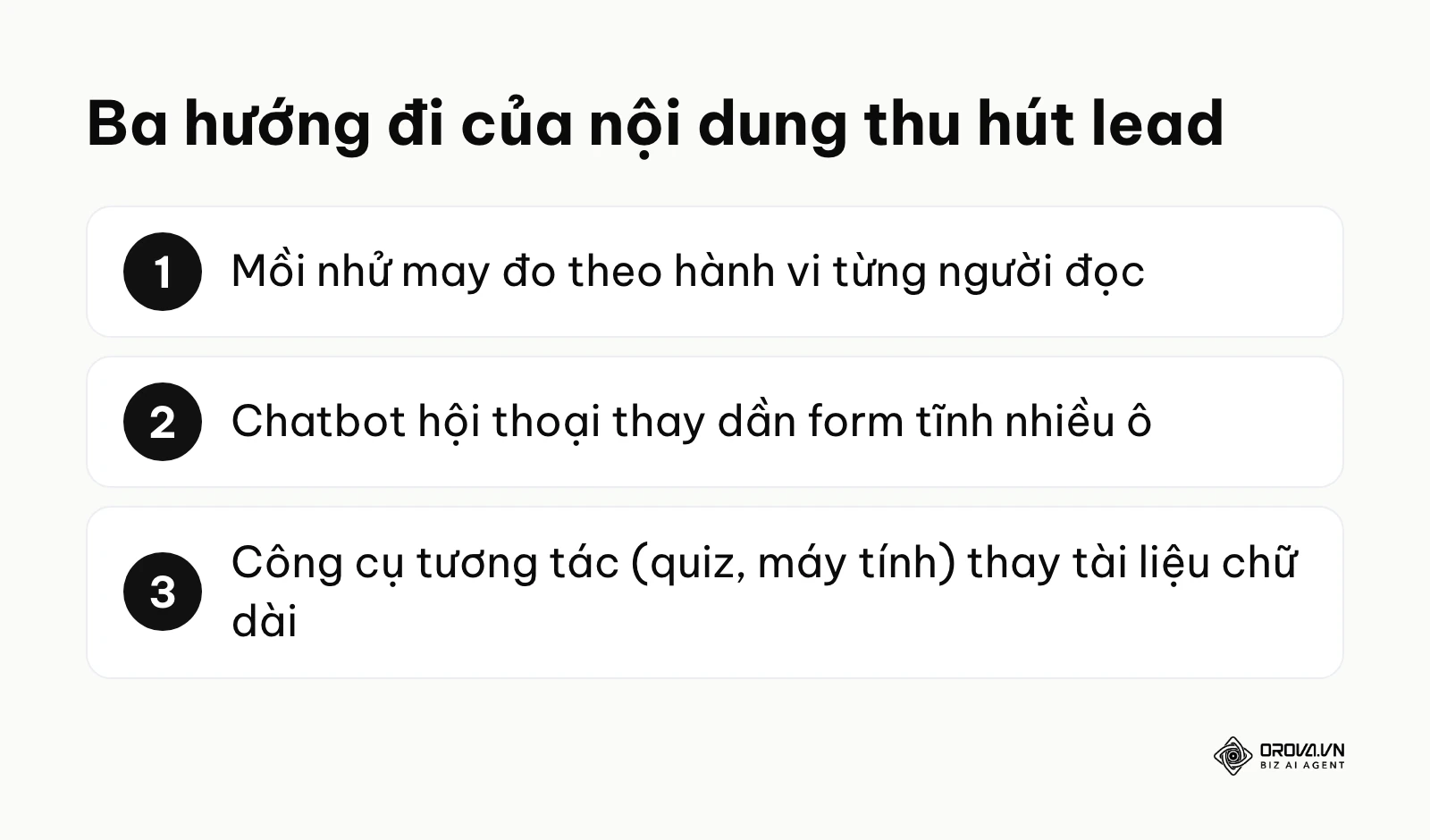 Danh sách ba xu hướng của nội dung thu hút khách hàng tiềm năng theo nhận định của tác giả