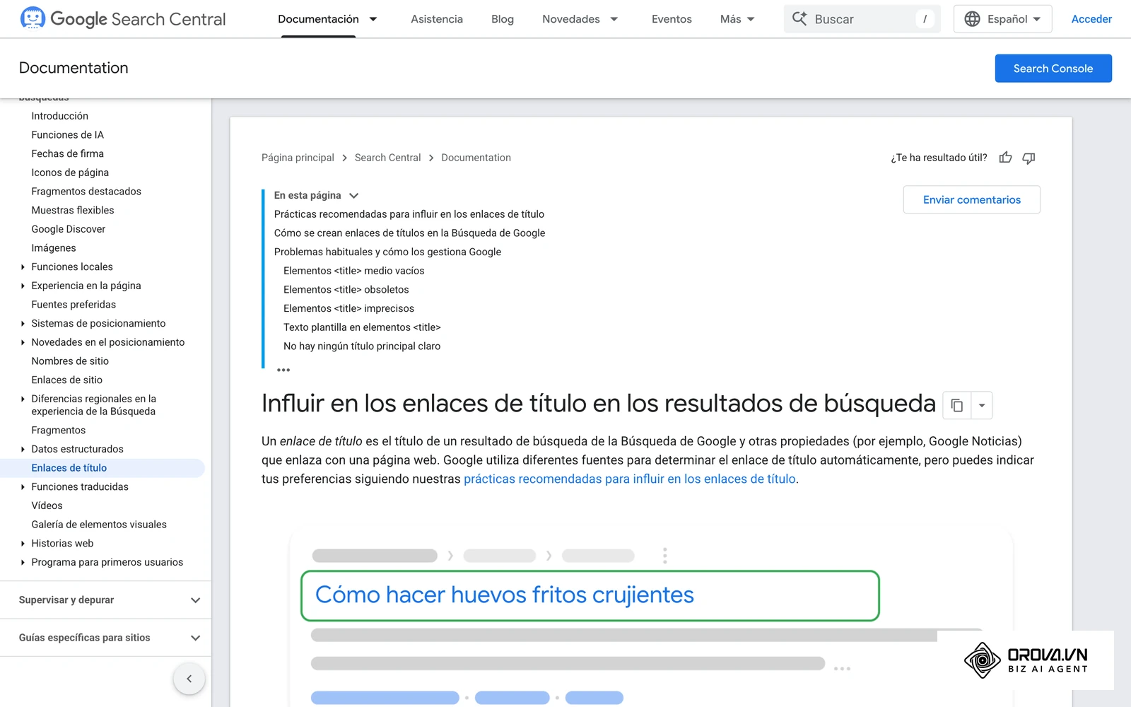 Guía oficial de Google sobre cómo influir en los enlaces de título de los resultados.