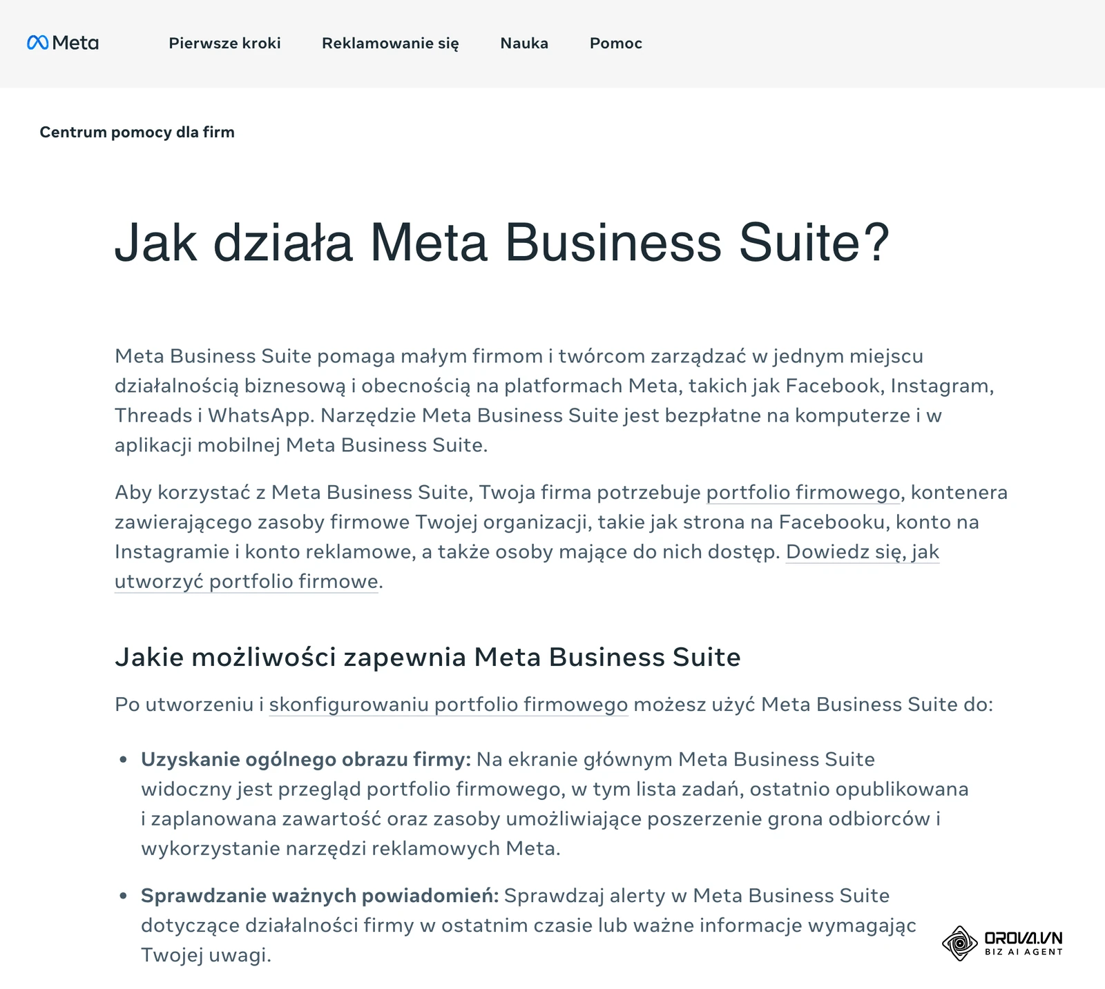 Centrum pomocy Meta dla firm: jak działa Meta Business Suite – panel do obsługi firmowych profili na Facebooku i Instagramie z jednego miejsca.