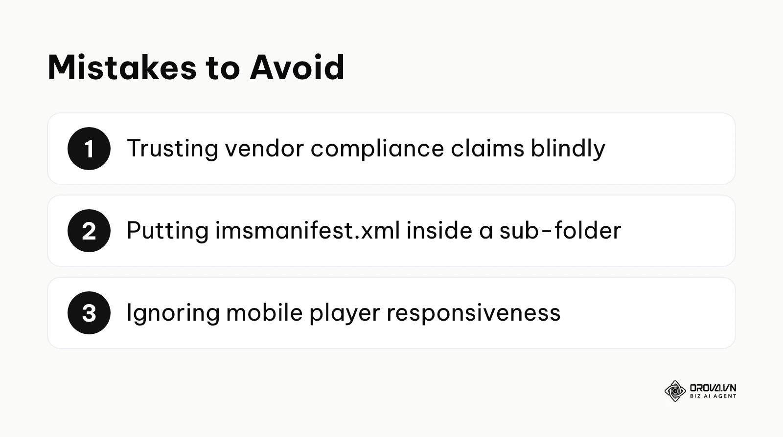 List of common mistakes to avoid during ecosystem implementation.