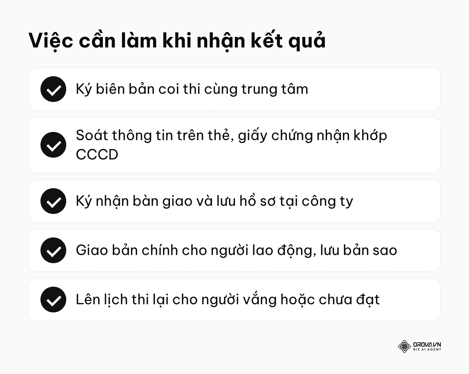 Danh sách việc HR cần làm khi nhận kết quả và giấy tờ sau khoá huấn luyện an toàn lao động.