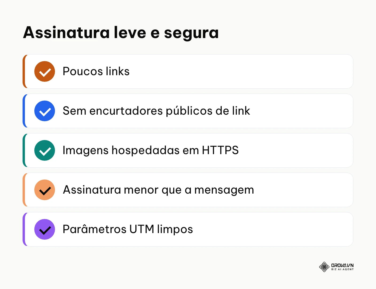 Lista de cinco boas práticas para a assinatura de email não prejudicar a entrega das mensagens.