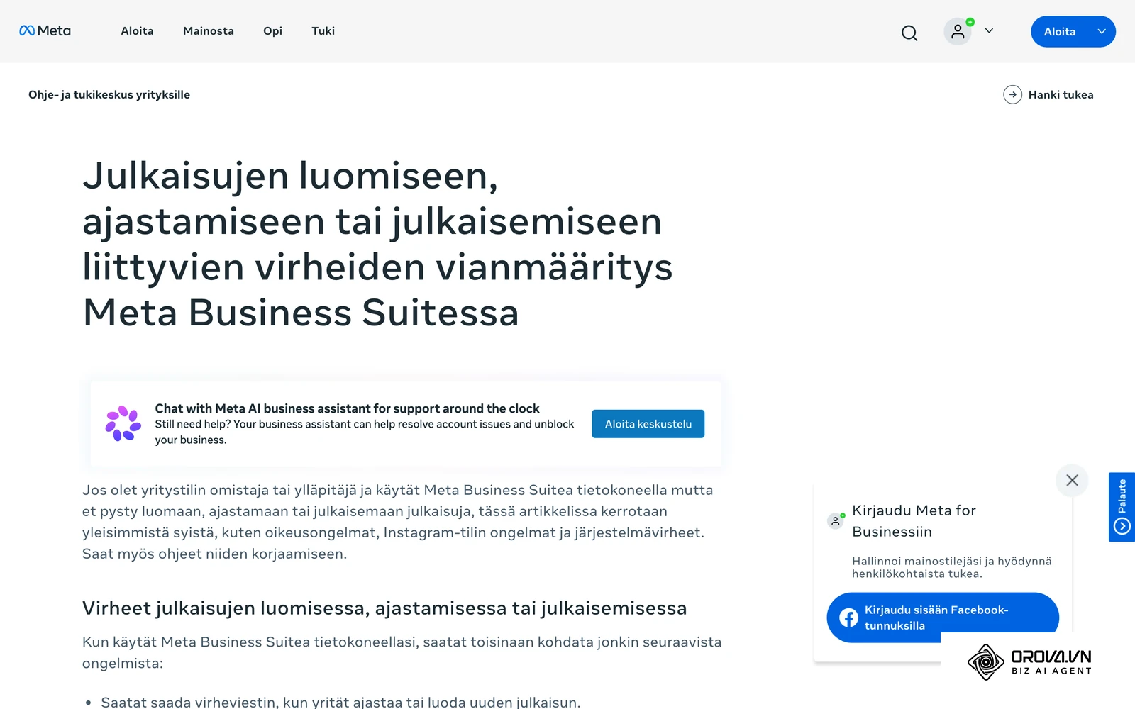 Metan ohjekeskus: ongelmien ratkaiseminen, kun julkaisun luonti, ajastus tai julkaisu Meta Business Suitessa epäonnistuu.