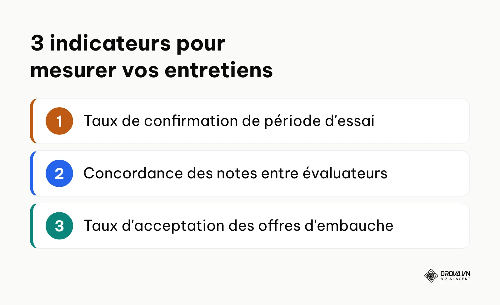 Liste des trois indicateurs pour suivre l'efficacité des entretiens de recrutement