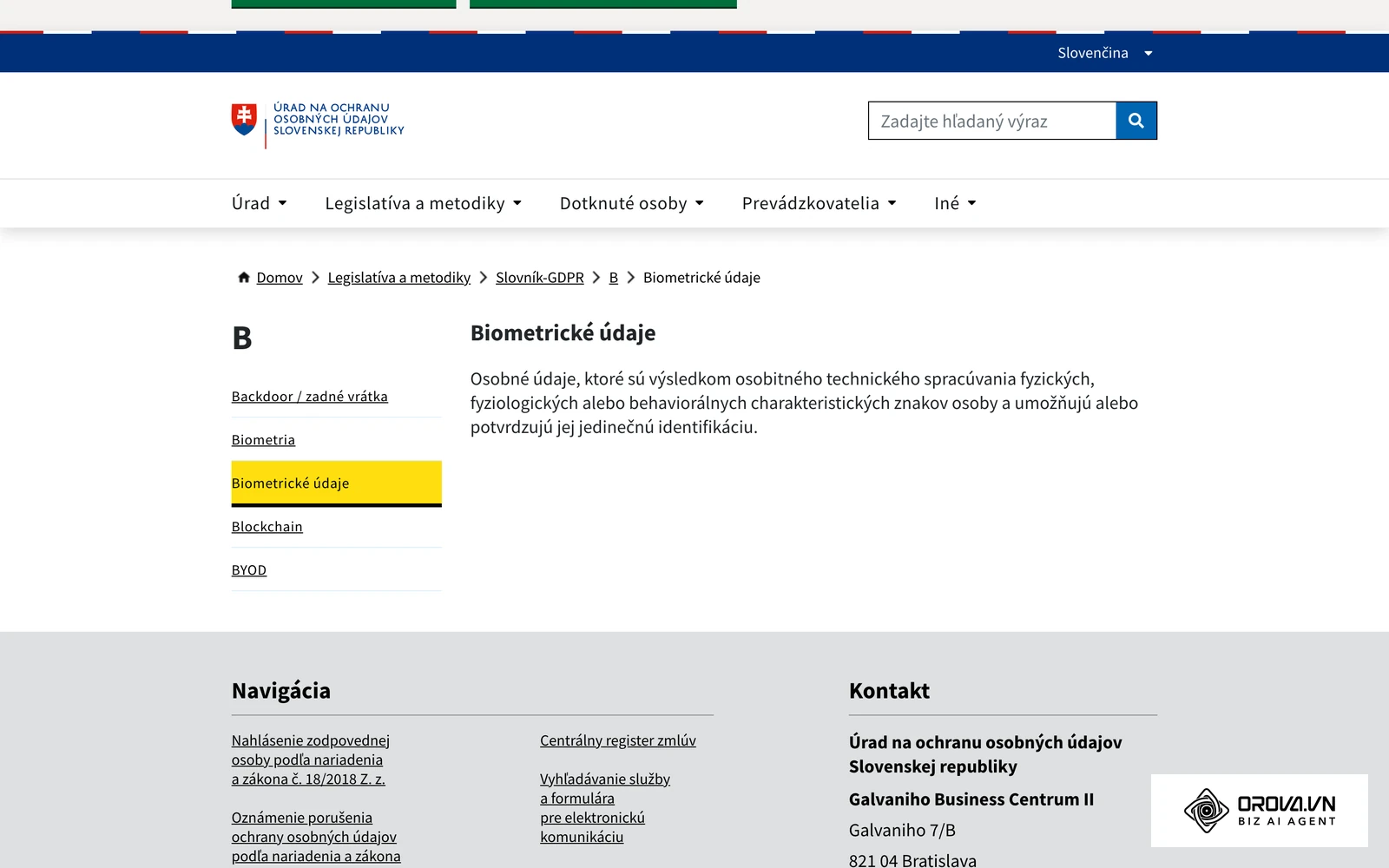 Heslo „Biometrické údaje“ v slovníku GDPR na stránke Úradu na ochranu osobných údajov SR