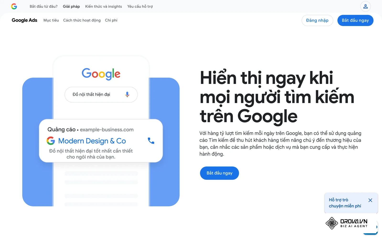 Trang giới thiệu quảng cáo Tìm kiếm của Google Ads.