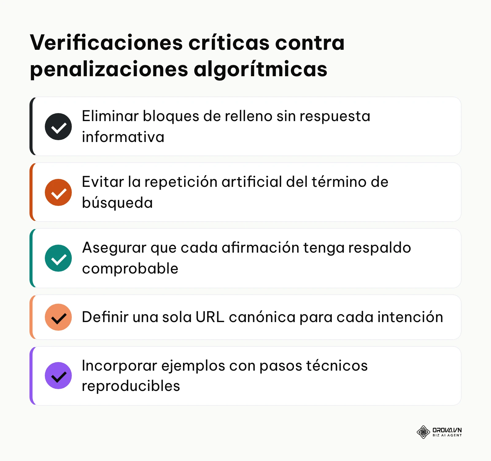 Lista de control con casillas de verificación para evitar fallos frecuentes en la redacción web.