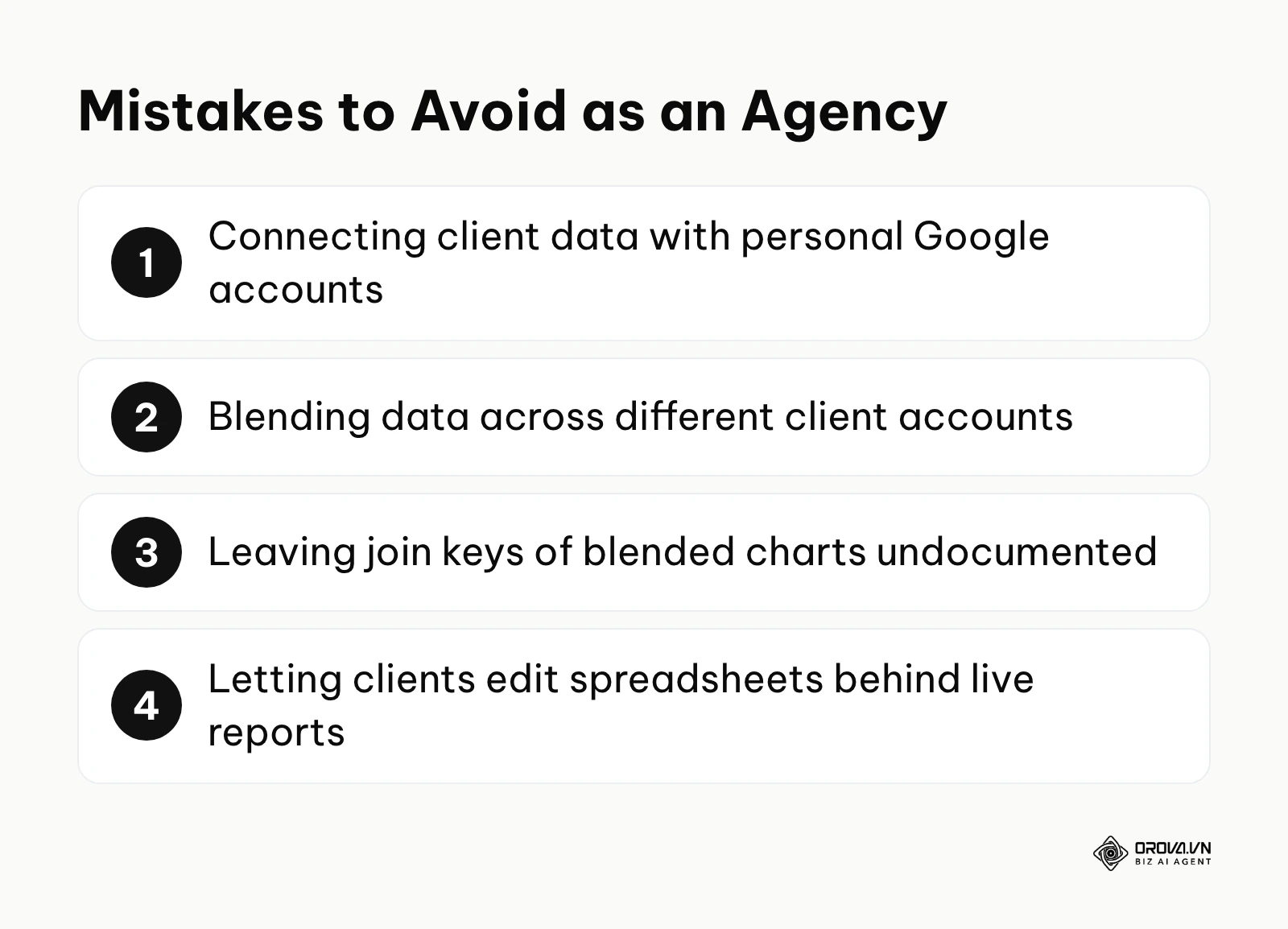 A numbered list of mistakes agencies make with data connections