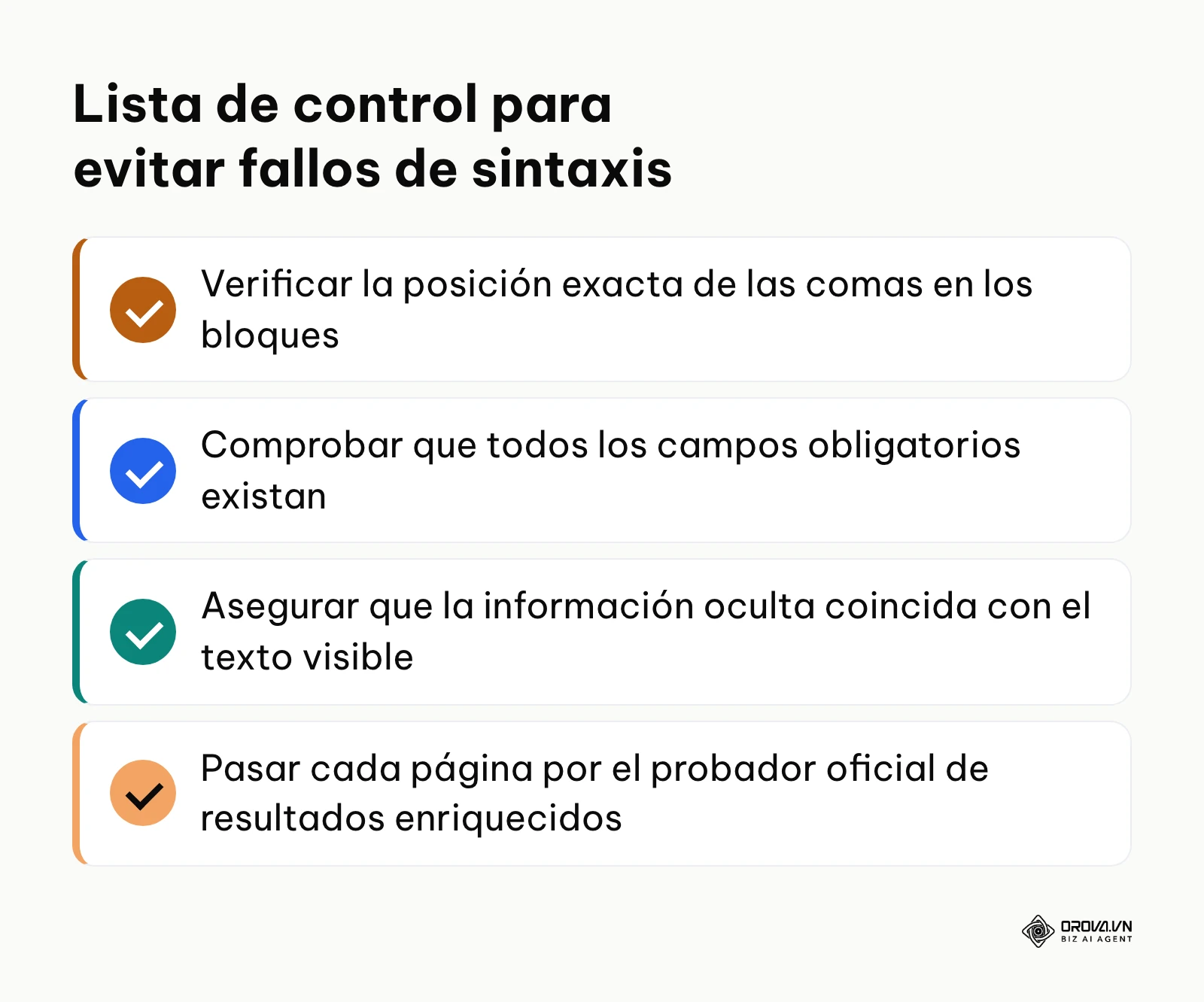 Lista de cuatro puntos esenciales para verificar antes de publicar cualquier código semántico.