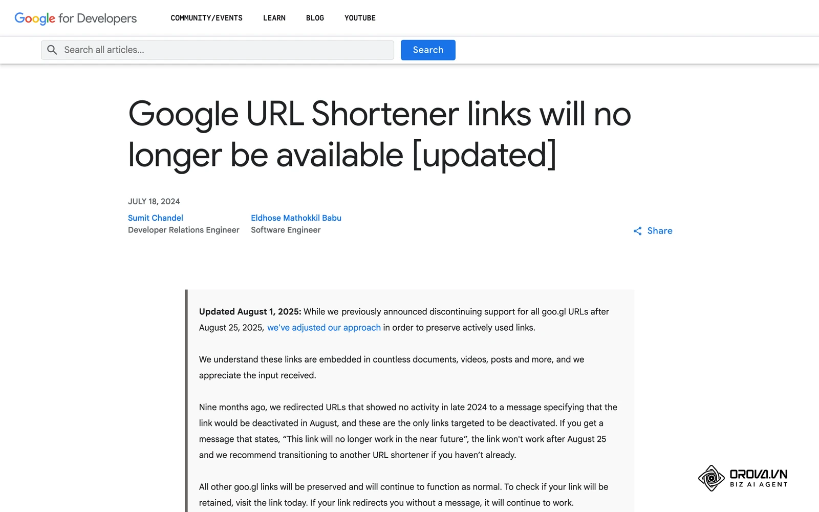 Оголошення Google у блозі для розробників про припинення роботи посилань goo.gl