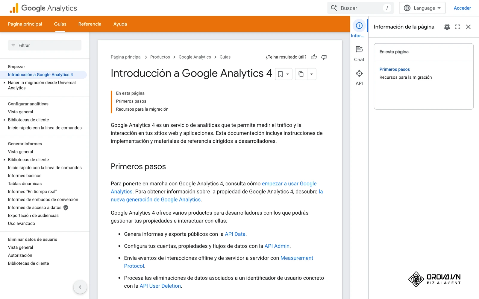 Documentación oficial de Google Analytics 4, la base para medir ingresos por canal con una misma fuente.