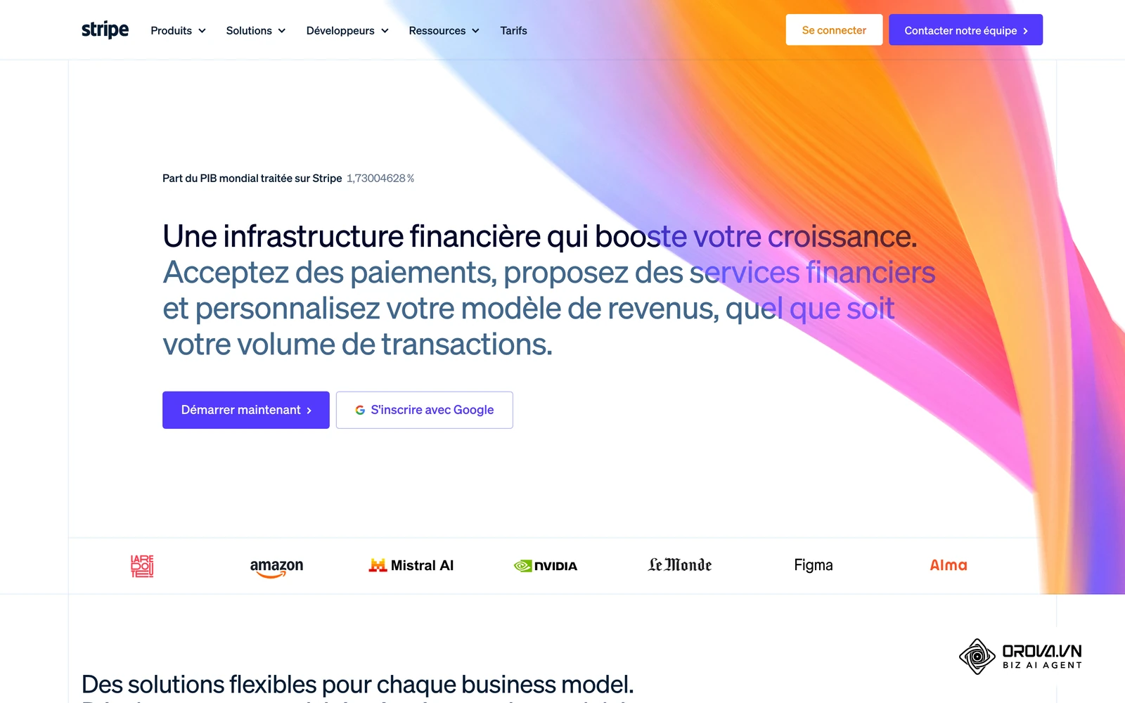 Page d'accueil officielle de Stripe, l'un des prestataires de paiement cités.