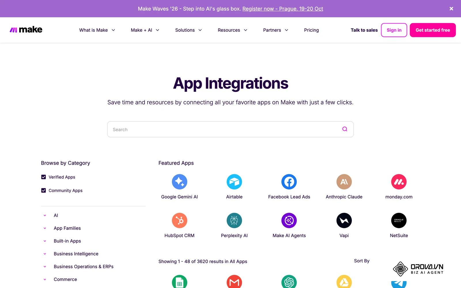 Make.com's integrations directory lists the apps that can connect a database to a CMS.