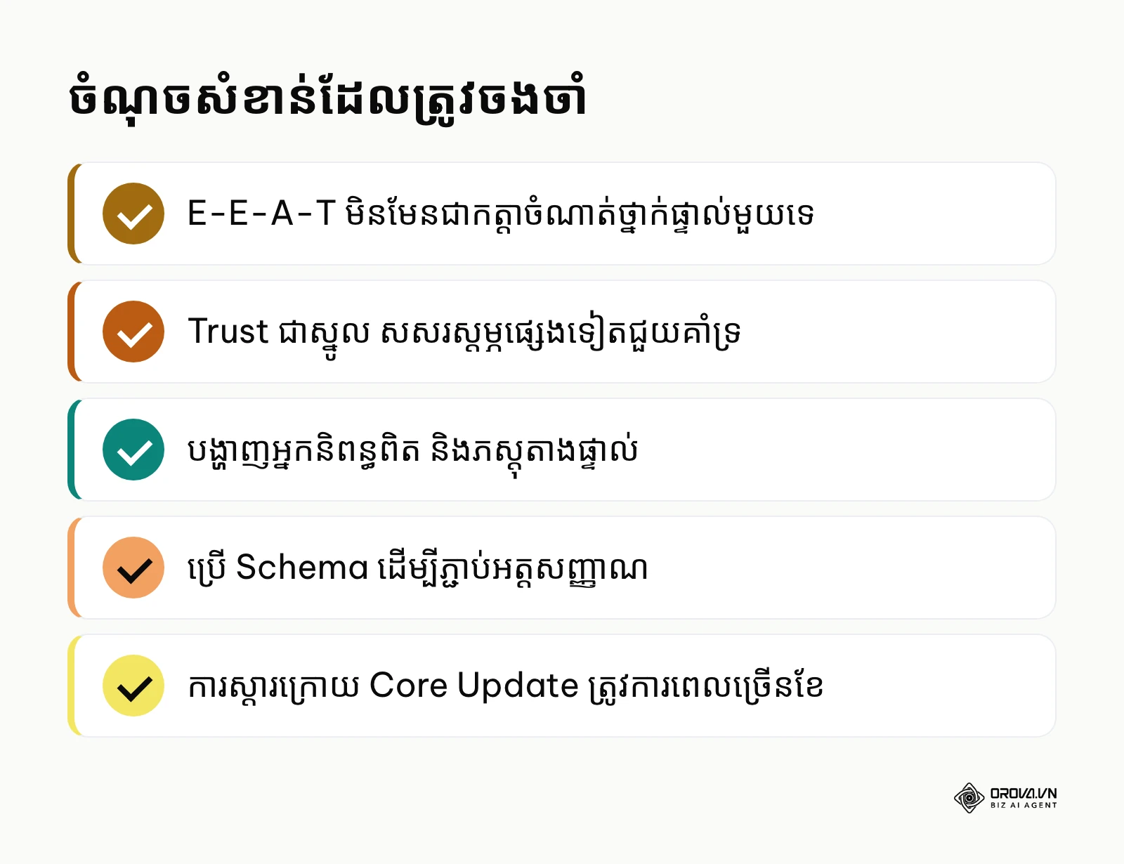 សេចក្តីសង្ខេបចំណុចសំខាន់ ៥ អំពី E-E-A-T SEO