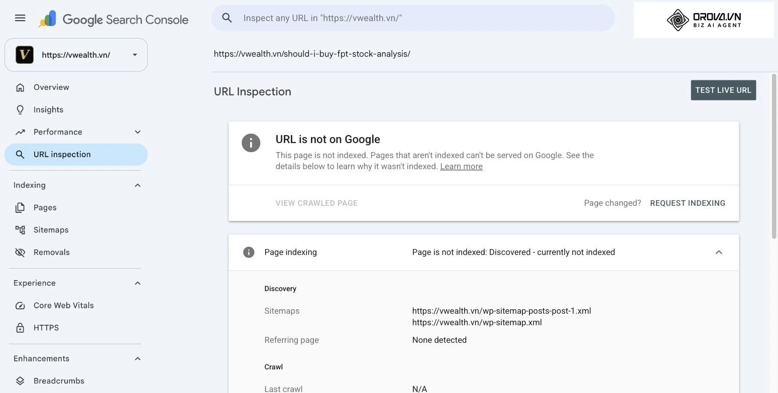 URL ไม่อยู่ใน Google (URL is not on Google): หน้าเว็บยังไม่ถูกเก็บข้อมูล คุณต้องคลิกปุ่ม "ขอรับการจัดทำดัชนี" (Request Indexing)
