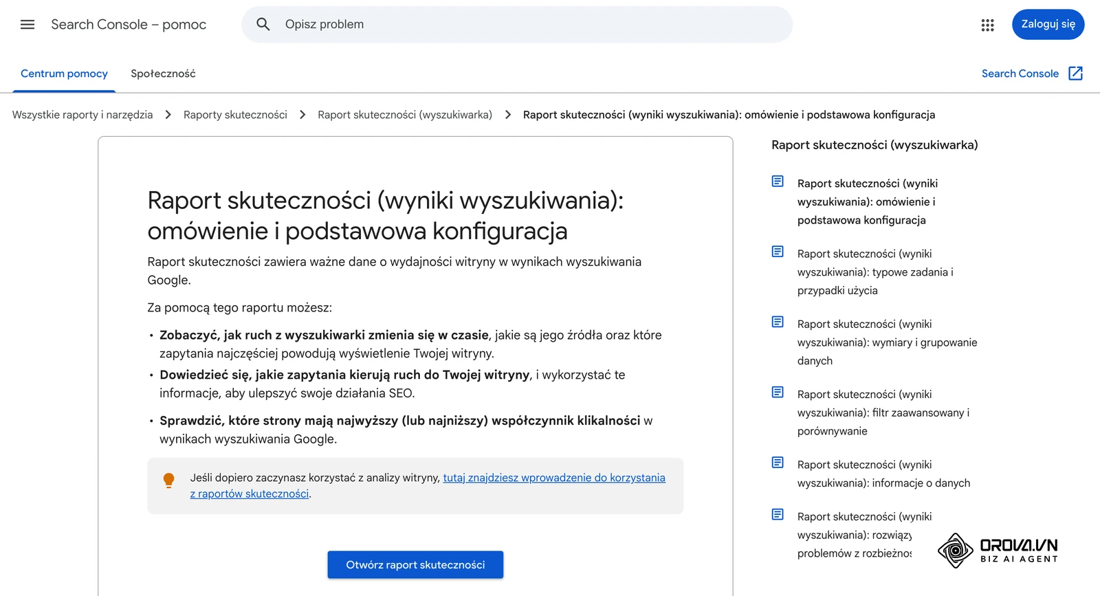 Oficjalna Pomoc Search Console po polsku: artykuł „Raport skuteczności (wyniki wyszukiwania): omówienie i podstawowa konfiguracja”.