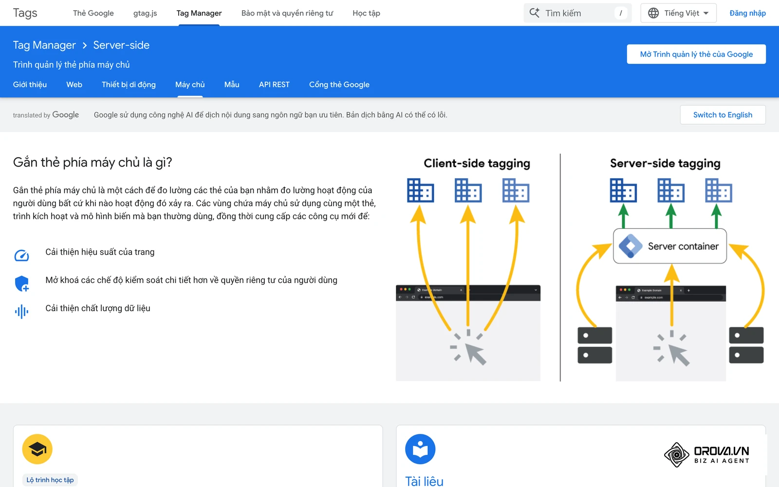 Tài liệu của Google về gắn thẻ phía máy chủ (server-side tagging) với Tag Manager.