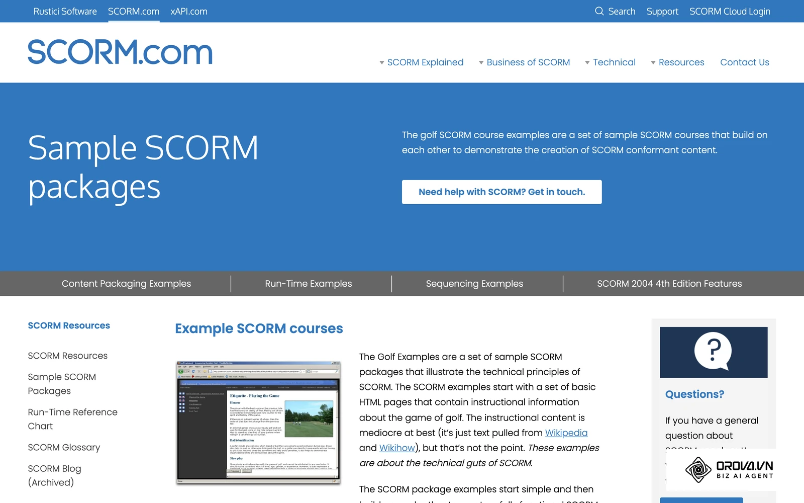 A SCORM.com mintacsomagjai (Golf Examples): szabványos SCORM tananyagok, amelyekkel kipróbálható, hogyan fogadja egy LMS az exportált kurzust.
