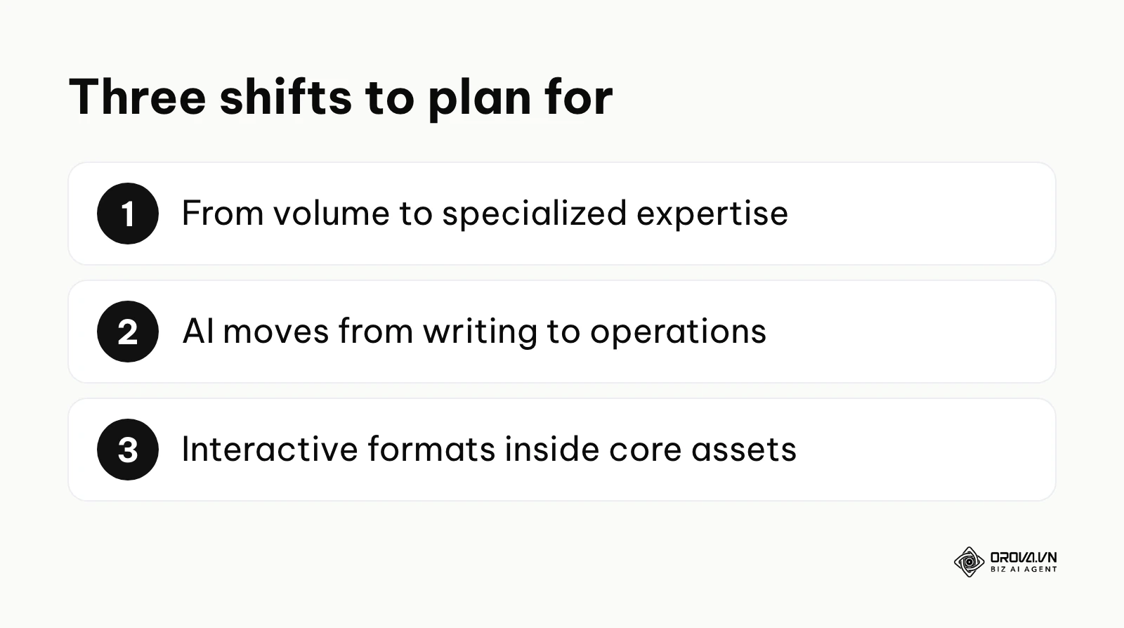 A numbered list of three trends that will reshape content strategy frameworks.