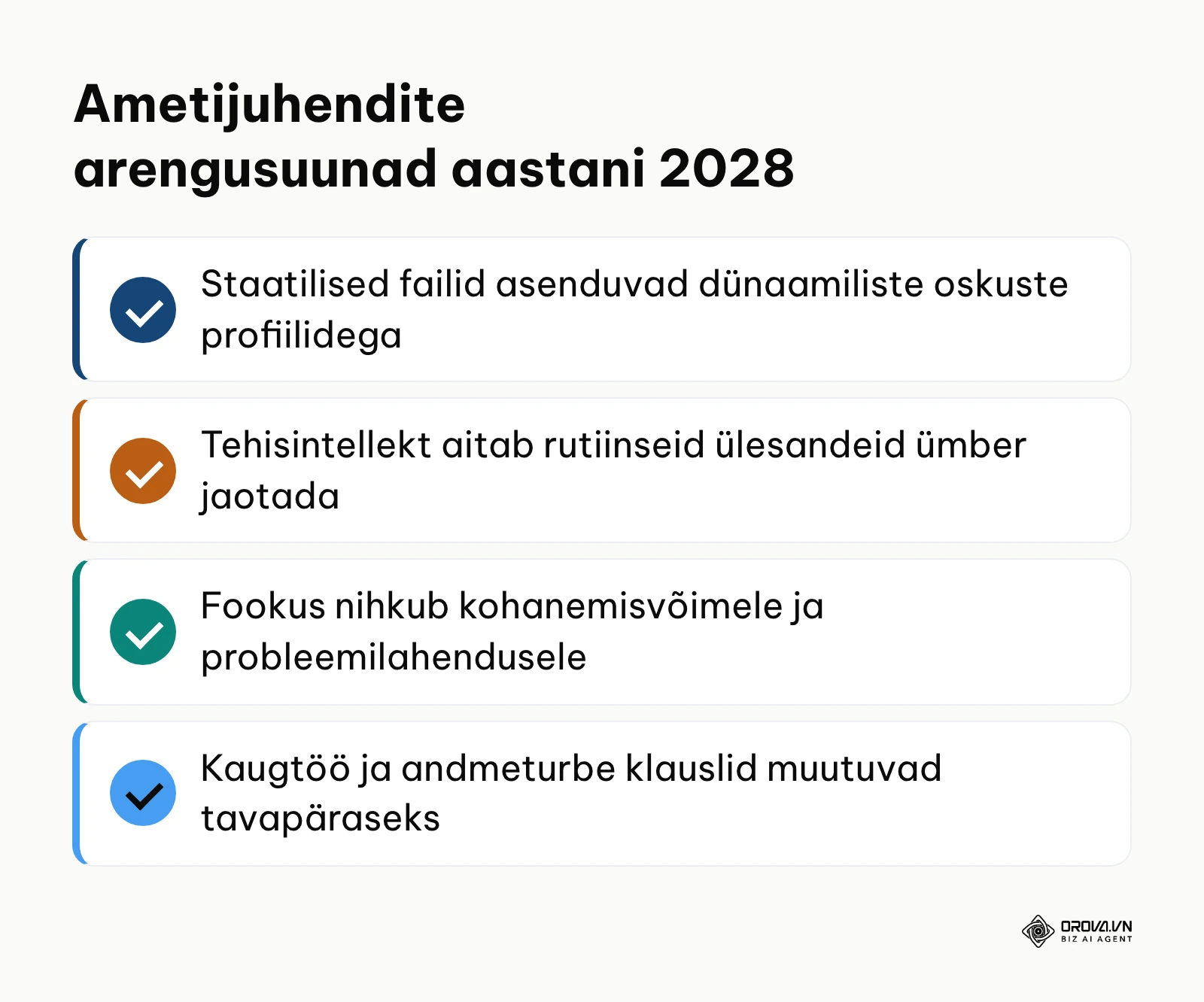 Ametijuhendite nelja peamise tulevikusuundumuse loetelu märkekastidega
