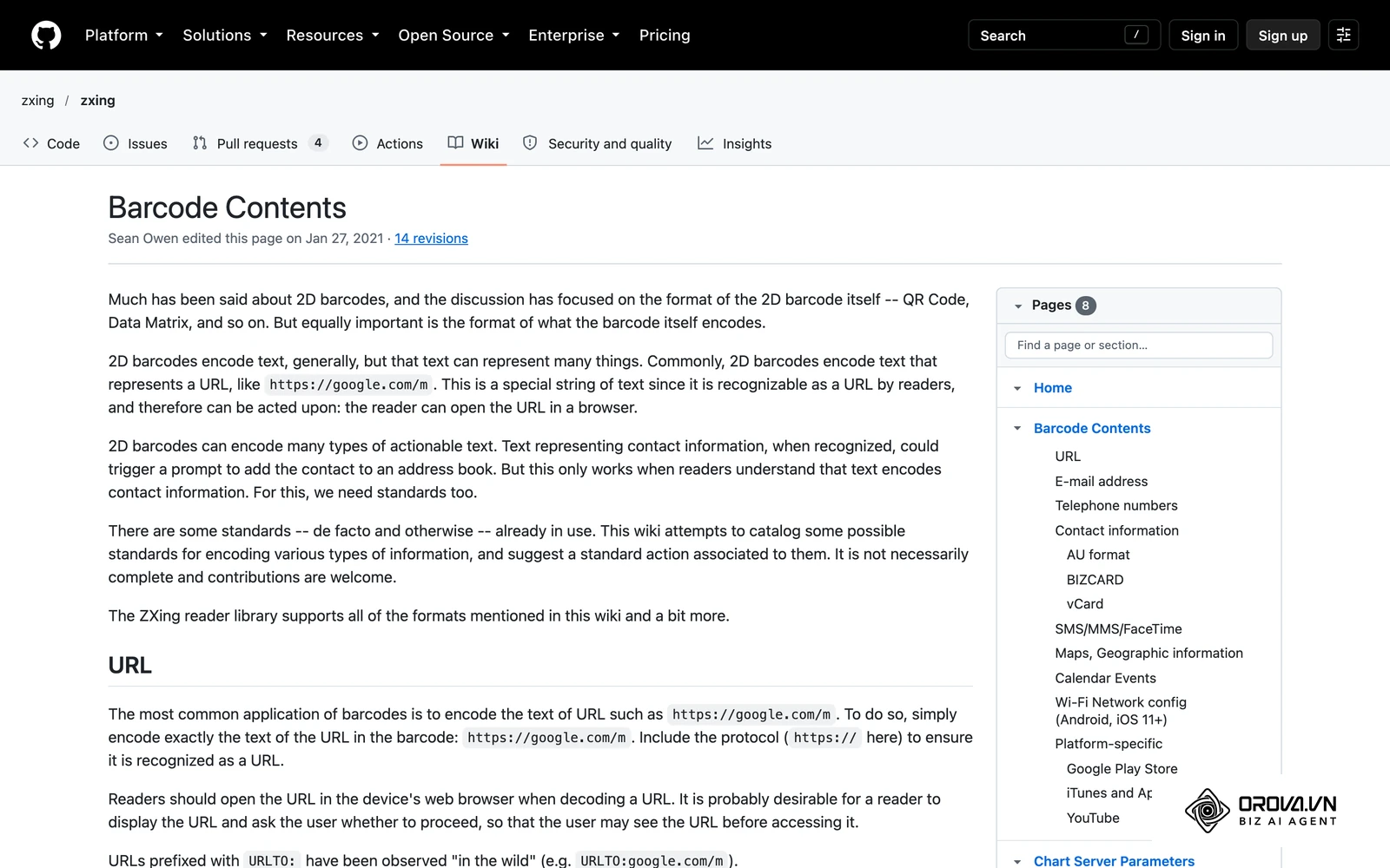 The ZXing project wiki documents the WIFI: string format that phone cameras recognise as a network-join request.