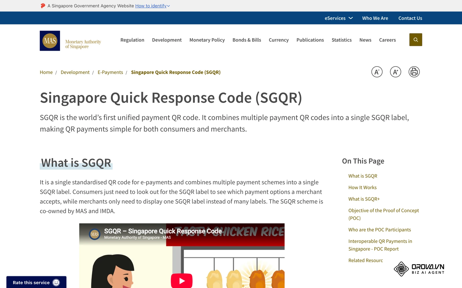 The Monetary Authority of Singapore's page on SGQR, a single national QR label that lets one code accept several payment schemes.