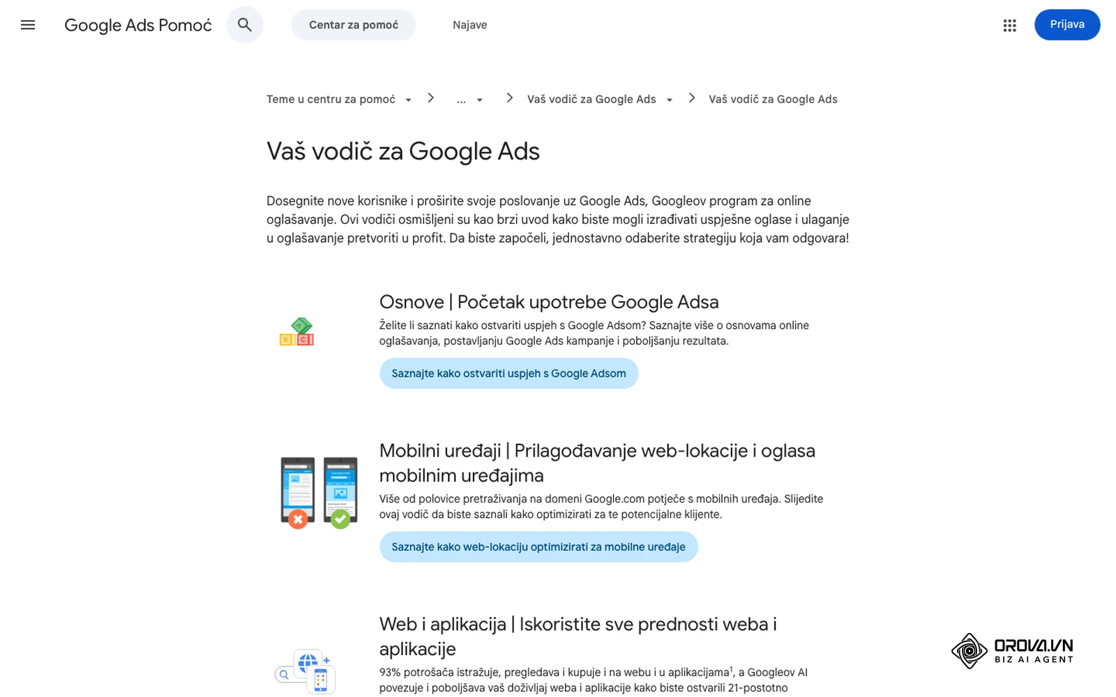 Službeni vodič Google Ads Pomoć na hrvatskom ("Vaš vodič za Google Ads"): osnove oglašavanja i postavljanja kampanje.