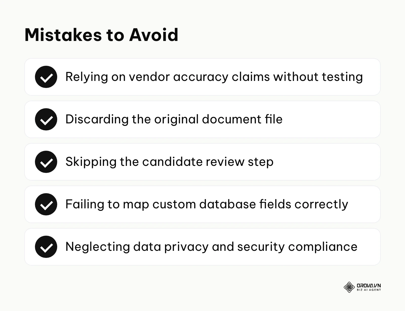 Summary checklist of common mistakes to avoid during implementation