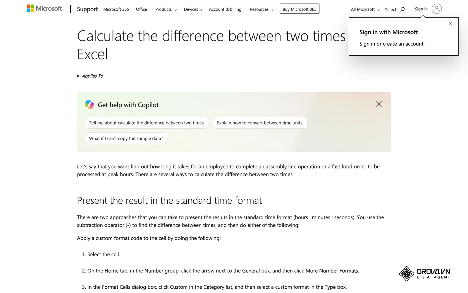 Microsoft atbalsta lapa: kā Excel tabulā aprēķināt nostrādāto laiku starp sākuma un beigu laiku.