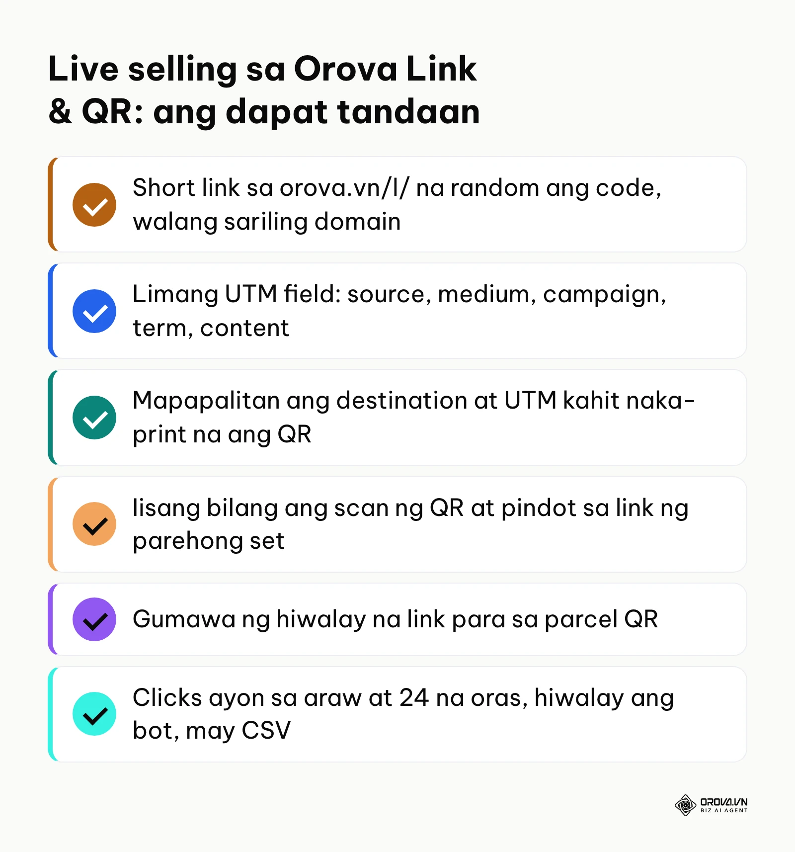 Checklist ng mga dapat tandaan sa paggamit ng Orova Link & QR para sa live selling.